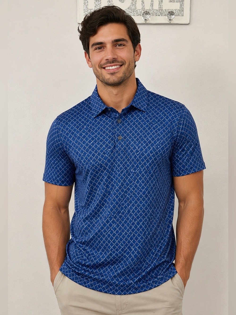 Ben Hogan Performance Polo Shirt Men’s Small Blue Golf Palm Tree Print NWT